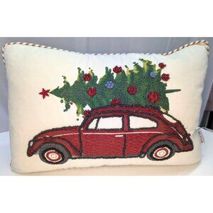 Bella Lux Red Car Embellished Christmas Tree Throw Pillow Feather Filled